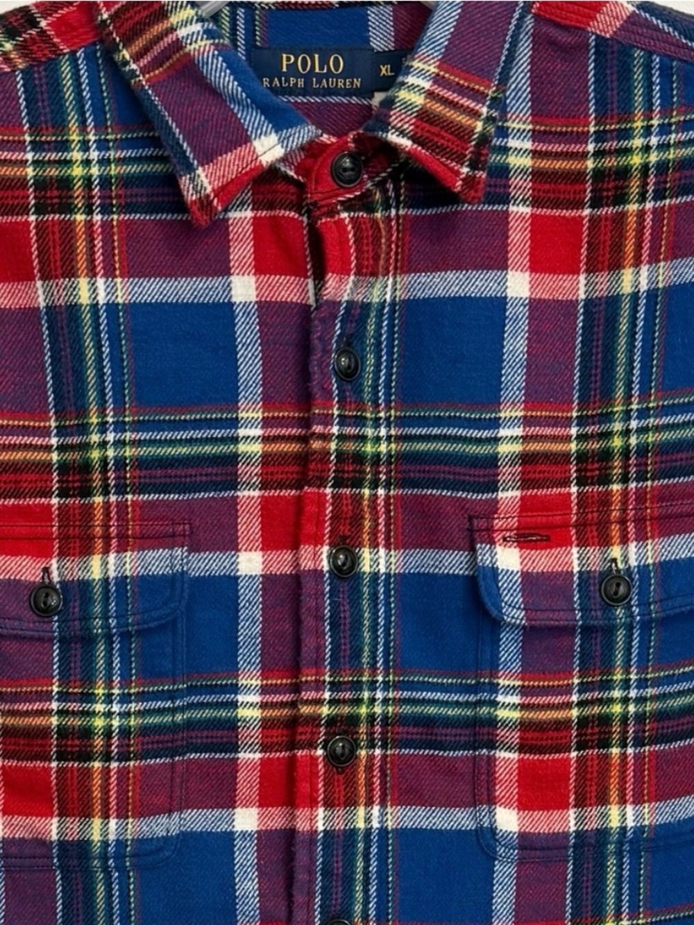 Polo Ralph Lauren XL Plaid Flannel Shirt Red Blue Cotton
